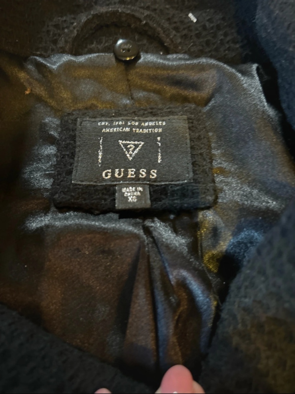 Women’s Black GUESS Zip-Front Textured Coat - Picture 2 of 3